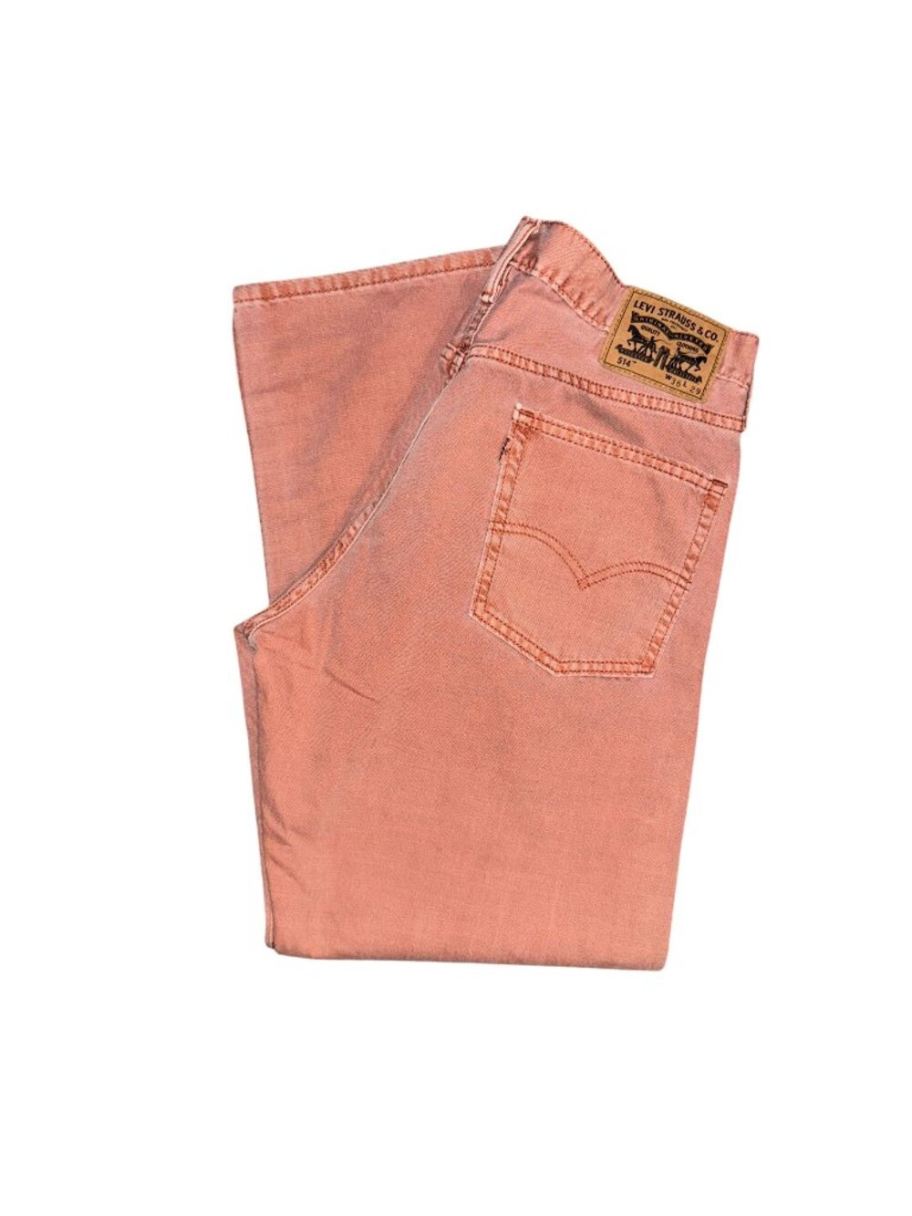 Levis 514 Straight Leg Jeans Mens 36 28 Salmon Pink Stitched Pockets Logo - Picture 1 of 8